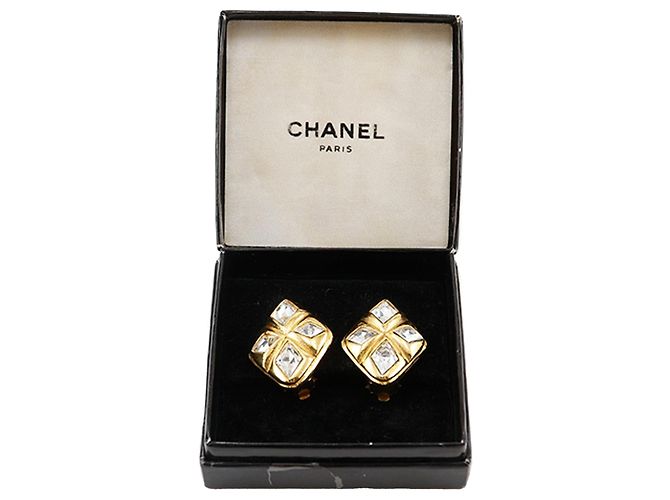 Orecchini a clip Chanel placcati in oro con strass a forma di diamante D'oro - vista 13