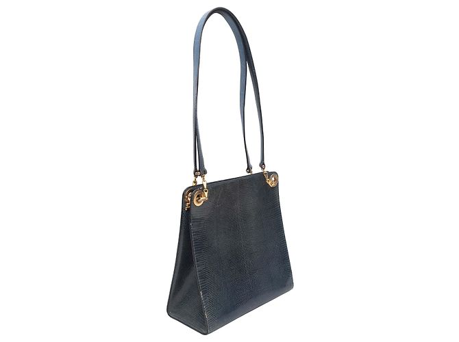 Céline Vintage Blue Celine Handtasche aus Eidechsenleder Blau - Ansicht 2