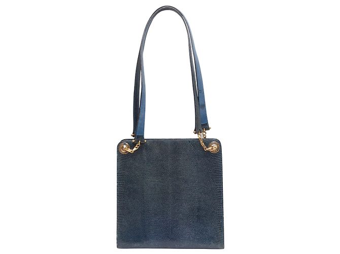 Céline Vintage Blue Celine Handtasche aus Eidechsenleder Blau - Ansicht 3