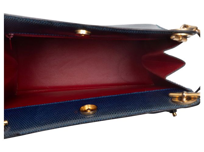 Céline Vintage Blue Celine Handtasche aus Eidechsenleder Blau - Ansicht 4