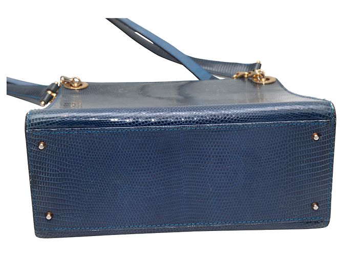 Céline Vintage Blue Celine Handtasche aus Eidechsenleder Blau - Ansicht 5