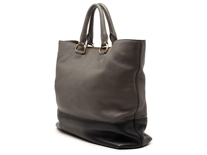 Borsa Tote Convertible Aperta Prada Bicolor Vitello Daino Marrone - vista 2