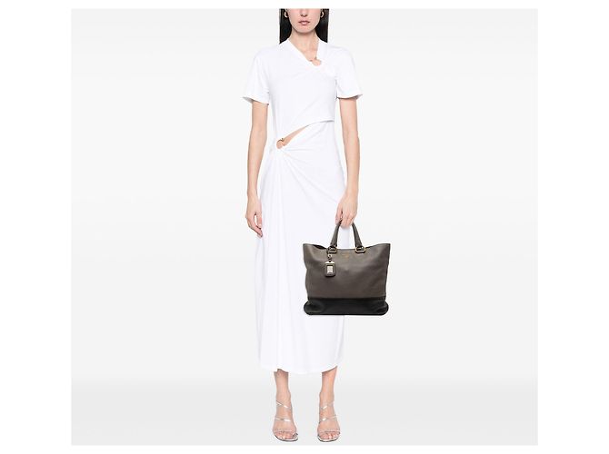 Borsa Tote Convertible Aperta Prada Bicolor Vitello Daino Marrone - vista 6