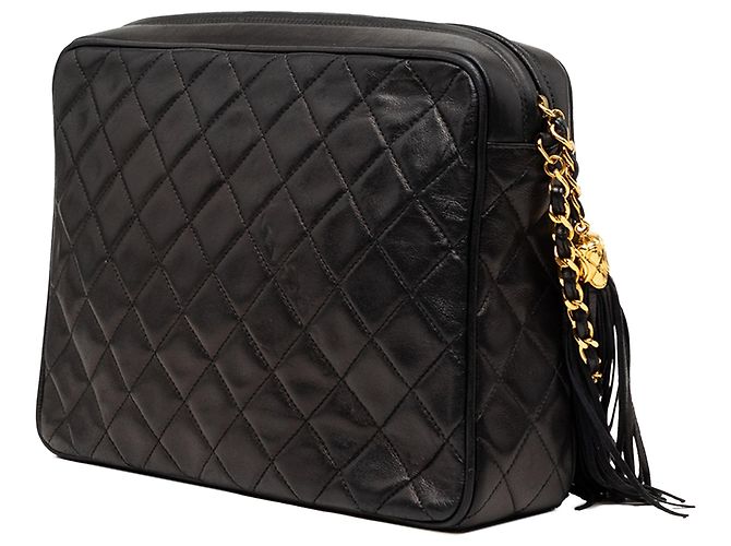 Camera Borsa a tracolla Chanel Medium CC in agnello trapuntato nero con nappa - vista 2