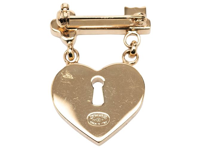 Spilla Chanel CC placcata in oro con cuore in strass e lucchetto e chiave D'oro - vista 3