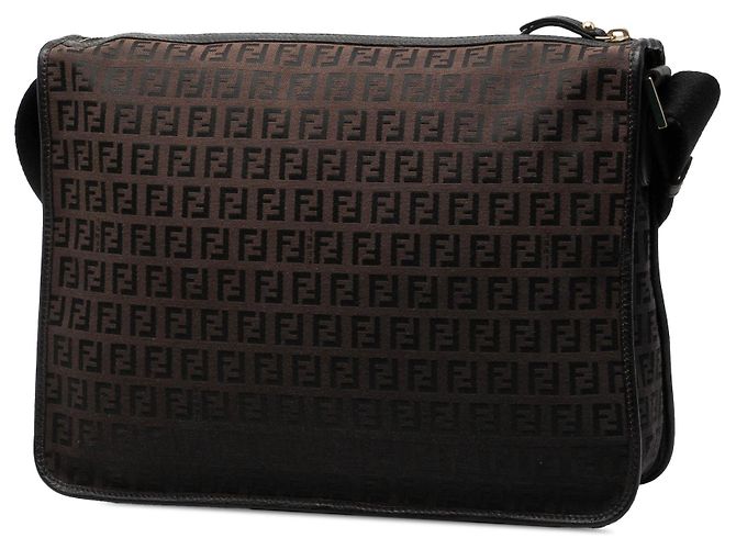 Borsa a tracolla Fendi Zucchino Canvas marrone con charm F - vista 2