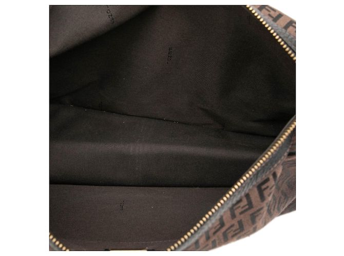 Borsa a tracolla Fendi Zucchino Canvas marrone con charm F - vista 4