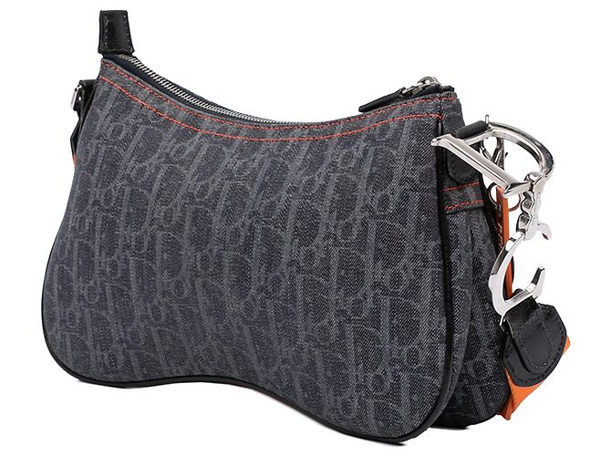 Borsa a tracolla Dior Oblique Denim Flight Double Saddle blu - vista 2
