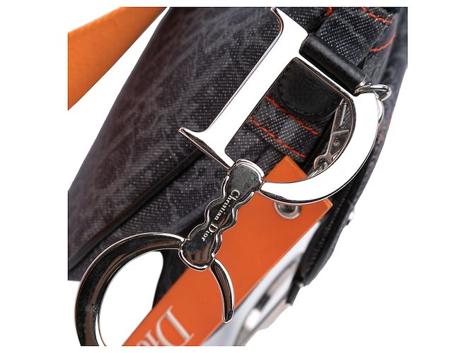 Borsa a tracolla Dior Oblique Denim Flight Double Saddle blu - vista 7