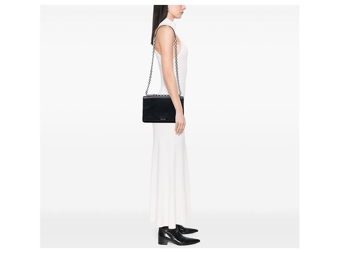 Borsa a tracolla con catena Black Prada Saffiano Lux e Tessuto Nero - vista 6