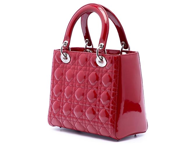 Borsa Lady Dior Medium in vernice cannage rosso - vista 2