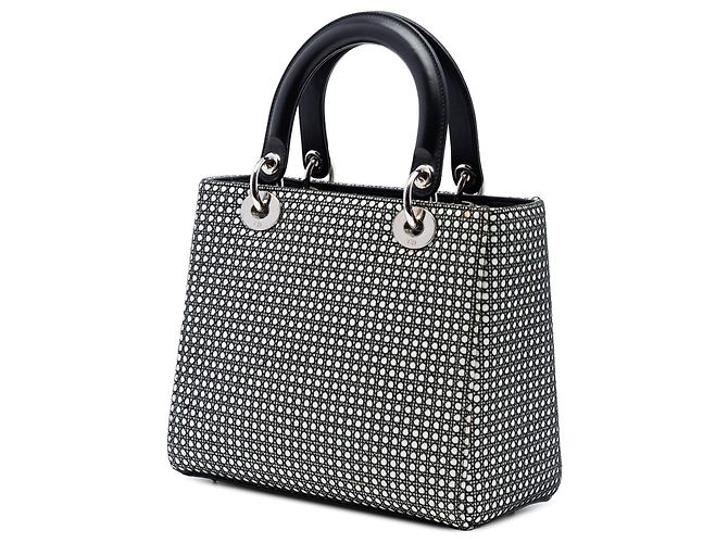 Borsa Lady Dior in pelle di vitello nera con inserti in mesh microcannage, misura Medium Nero - vista 2