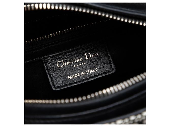 Borsa Lady Dior in pelle di vitello nera con inserti in mesh microcannage, misura Medium Nero - vista 5