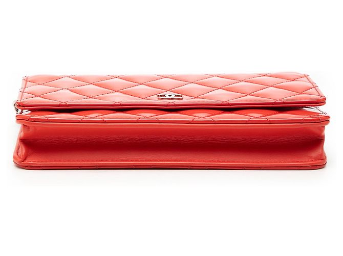 Borsa a tracolla Chanel CC Patent Wallet on Chain arancione - vista 3