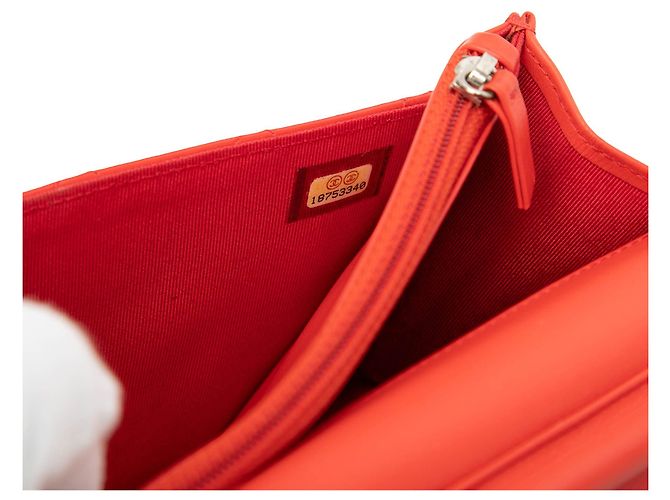 Borsa a tracolla Chanel CC Patent Wallet on Chain arancione - vista 6