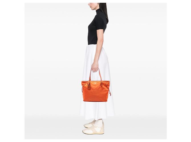 Tote in Tessuto con bordi in Saffiano arancione Prada - vista 5