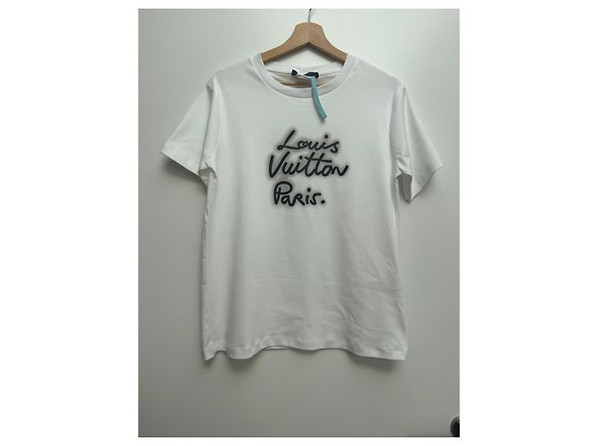 T-shirt Louis Vuitton Paris Glow Signature bianca in cotone Bianco - vista 10