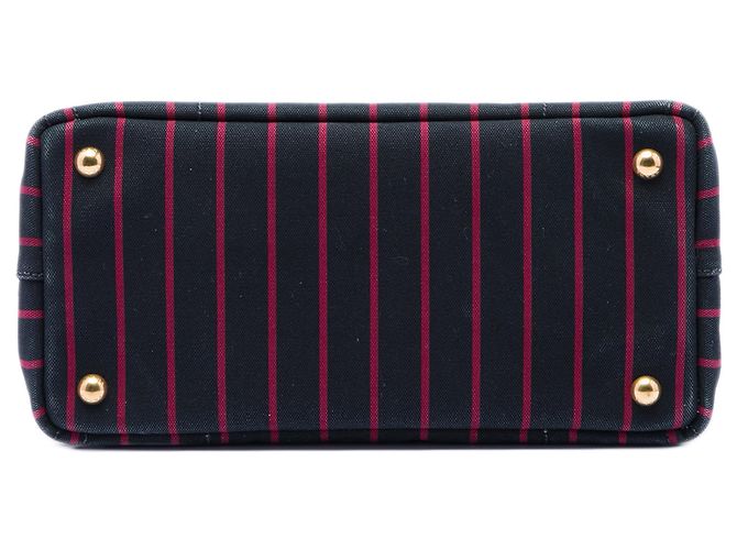 Tote Borsa satchel in tela canapa nera con logo a strisce Prada Small Nero - vista 3
