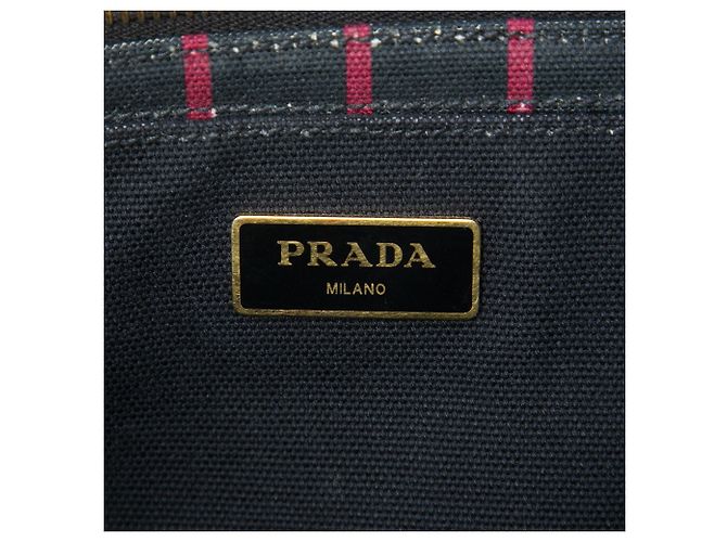 Tote Borsa satchel in tela canapa nera con logo a strisce Prada Small Nero - vista 5