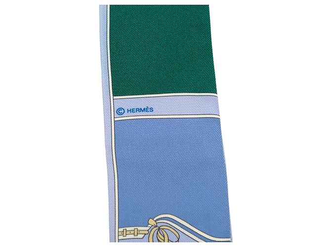 Foulard Twilly in seta Hermès blu Camails - vista 3