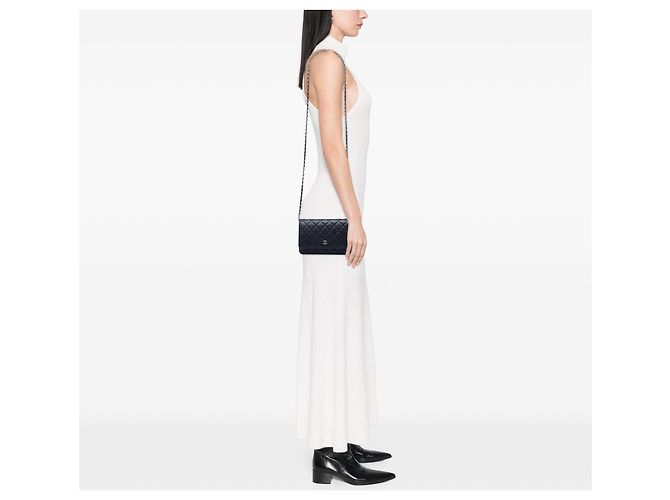 Wallet On Chain Borsa a tracolla Chanel CC Quilted Caviar nera con catena Nero - vista 6