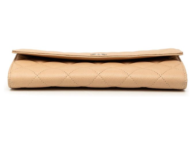 Cartera larga Chanel CC acolchada en caviar beige - vista 3