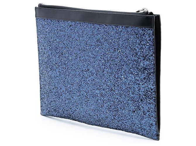 Clutch per Tablet con Zip in Pelle Glitterata Nera Saint Laurent Nero - vista 2