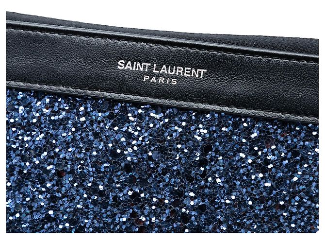 Clutch per Tablet con Zip in Pelle Glitterata Nera Saint Laurent Nero - vista 6