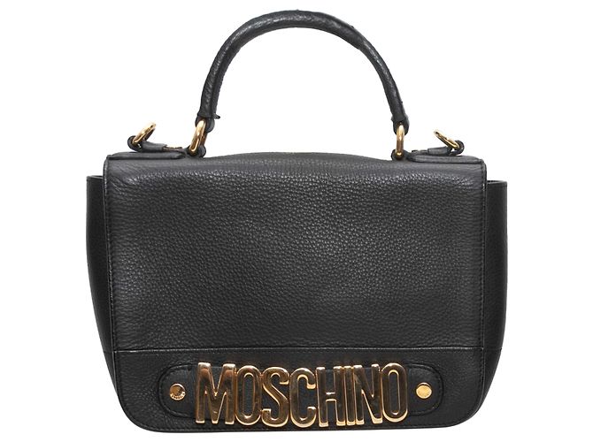 Borsa a mano in pelle nera Moschino Spellout Nero - vista 2