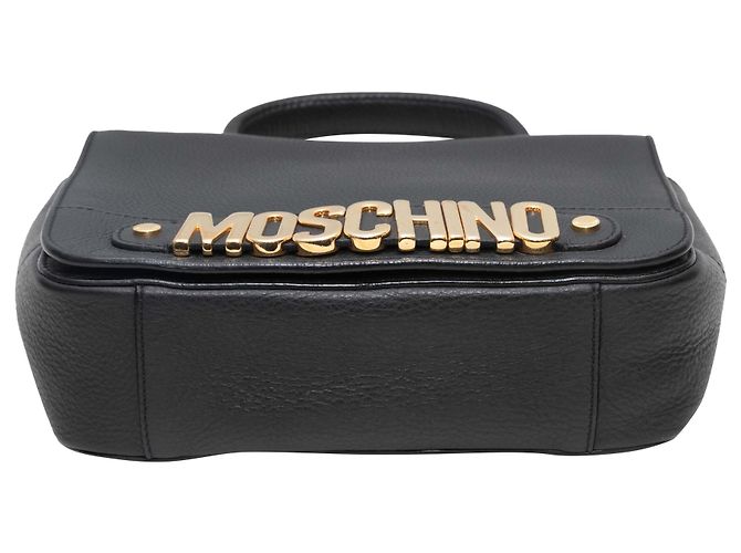 Borsa a mano in pelle nera Moschino Spellout Nero - vista 5