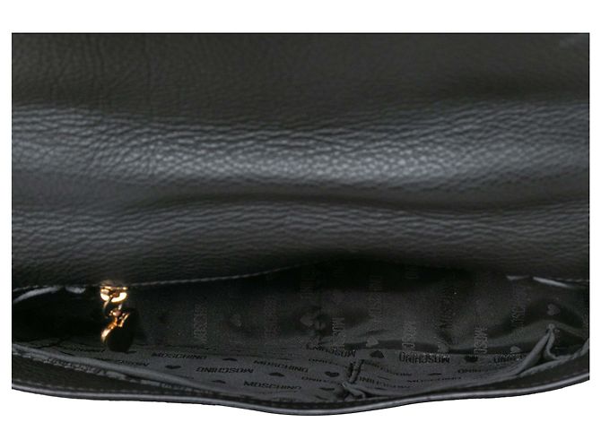 Borsa a mano in pelle nera Moschino Spellout Nero - vista 7