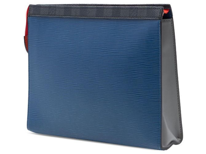 Clutch Louis Vuitton Epi Pochette Voyage MM blu - vista 2