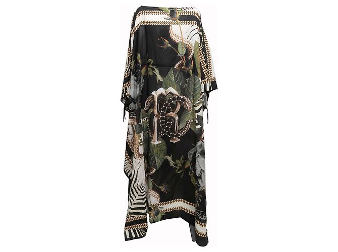 Roberto Cavalli Kaftan-Kleid aus Baumwolle mit Allover-Print in Schwarz & Multicolor Größe US S - Ansicht 3
