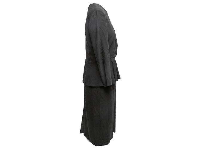 Schwarzes Gucci Langarm-Wollkleid mit Peplum Größe IT 46 - Ansicht 2