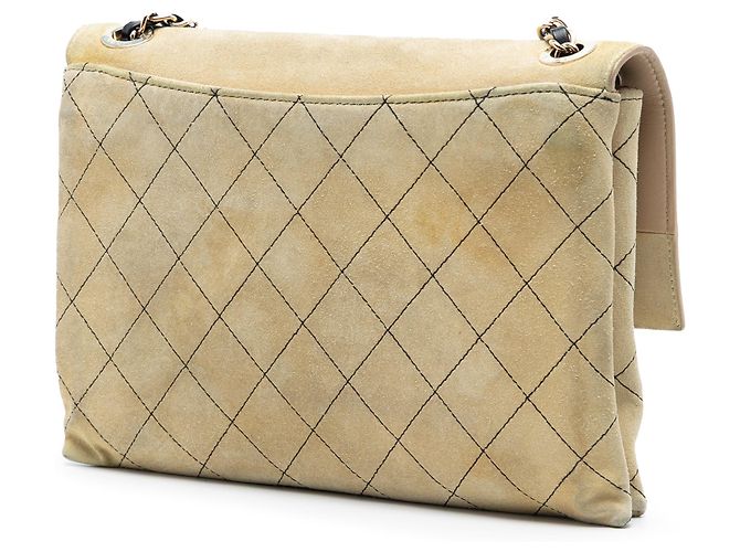Borsa a Spalla Chanel Quilted Suede Retro Label Beige - vista 2