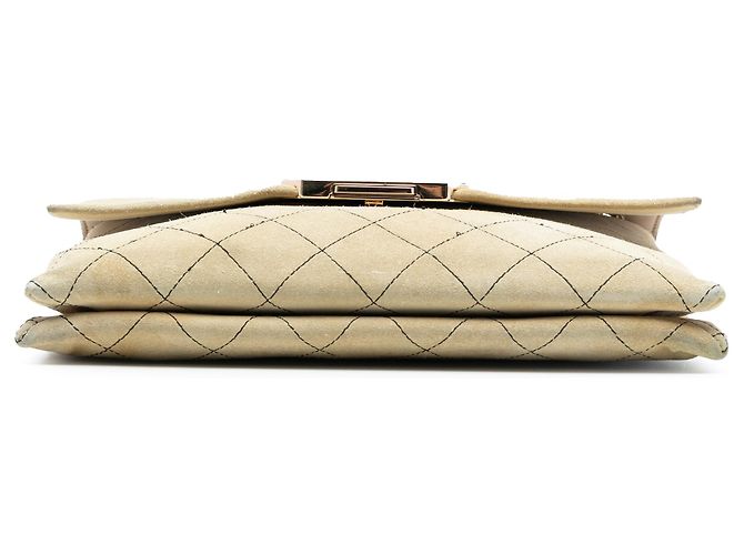 Borsa a Spalla Chanel Quilted Suede Retro Label Beige - vista 3