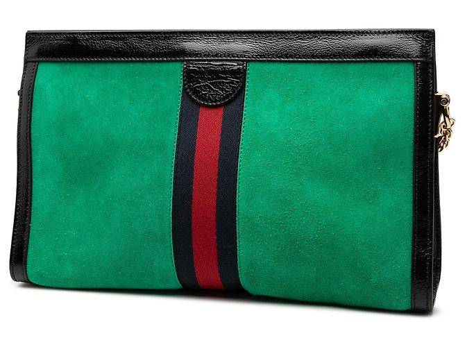 Borsa a tracolla Gucci Medium Suede Web Ophidia Chain Verde - vista 2