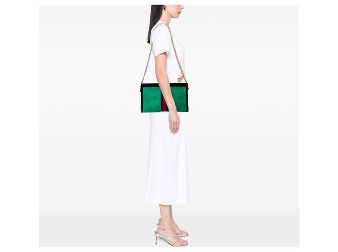 Borsa a tracolla Gucci Medium Suede Web Ophidia Chain Verde - vista 7
