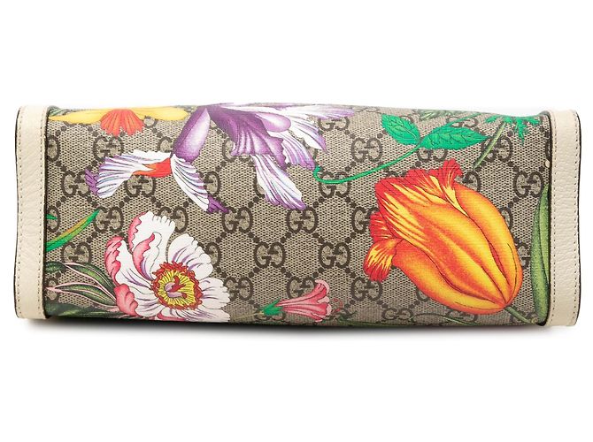 Padlock Tote Gucci Small GG Supreme Flora con lucchetto beige - vista 3