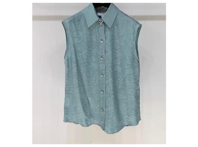 Camicetta senza maniche in broccato di seta Chanel Verde - vista 6