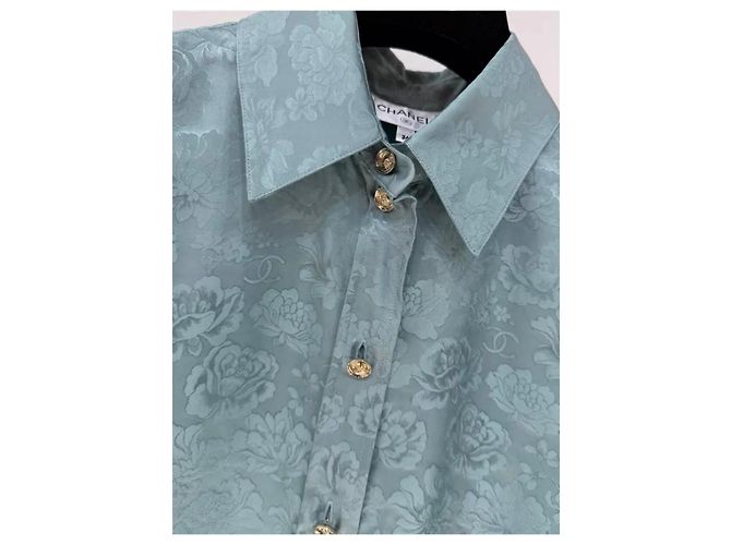 Camicetta senza maniche in broccato di seta Chanel Verde - vista 8