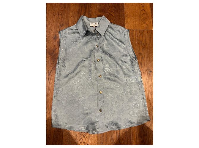 Camicetta senza maniche in broccato di seta Chanel Verde - vista 9