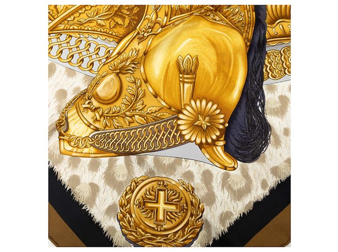 Sciarpa in seta Hermès Casques et Plumets 90 Marrone - vista 7