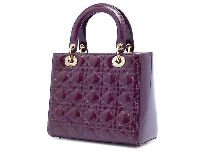 Borsa Lady Dior Medium in vernice Cannage viola Porpora - vista 2