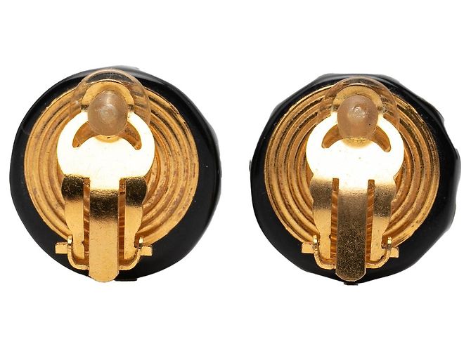 Orecchini a clip Chanel in resina nera e CC placcati oro Nero - vista 2