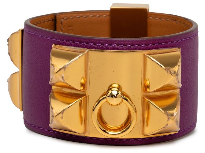 Bracciale Collier de Chien in pelle Swift e placcato oro viola Hermès T4 Porpora - vista 2