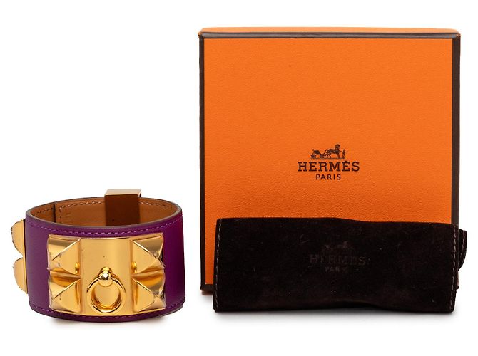 Bracciale Collier de Chien in pelle Swift e placcato oro viola Hermès T4 Porpora - vista 7