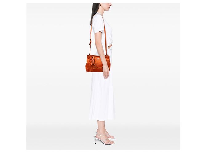 Borsa Prada Soft Calf Trimmed Tessuto Arancione - vista 6