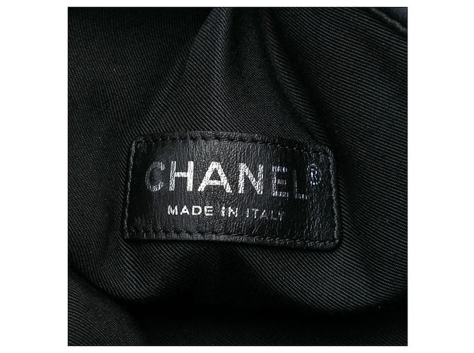 Tote a righe in tela Chanel CC nero - vista 5