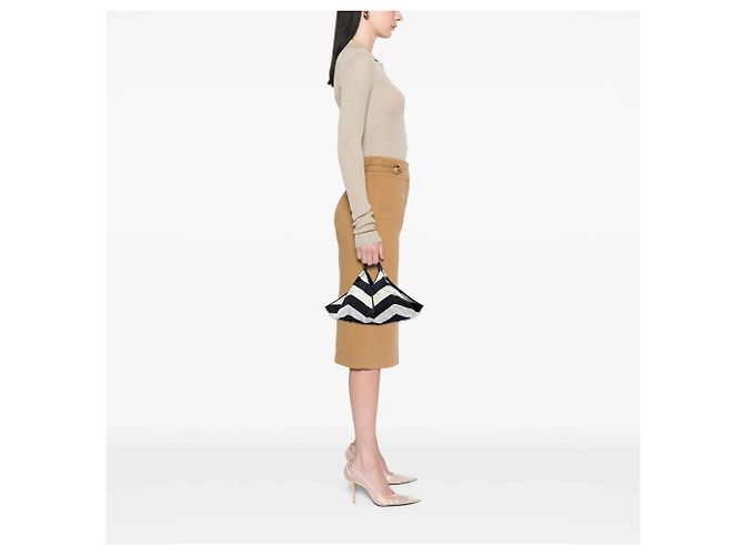 Tote a righe in tela Chanel CC nero - vista 7